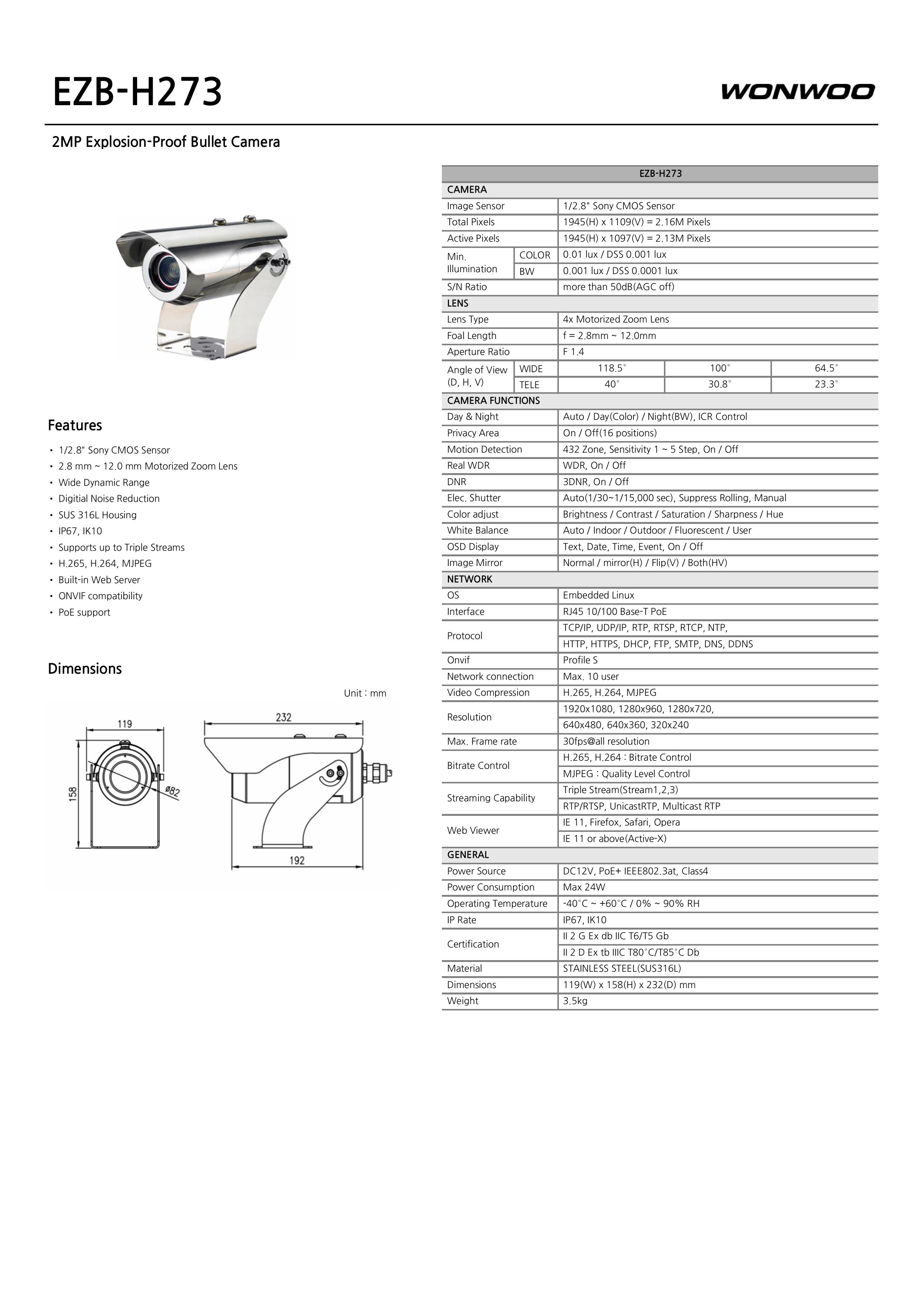 Cam chống cháy nổ wonwoo hàn quốc EZB-H273